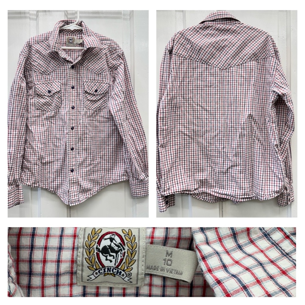 Cinch Western wear pearl snap button down long sleeve shirt youth‎ boys 10